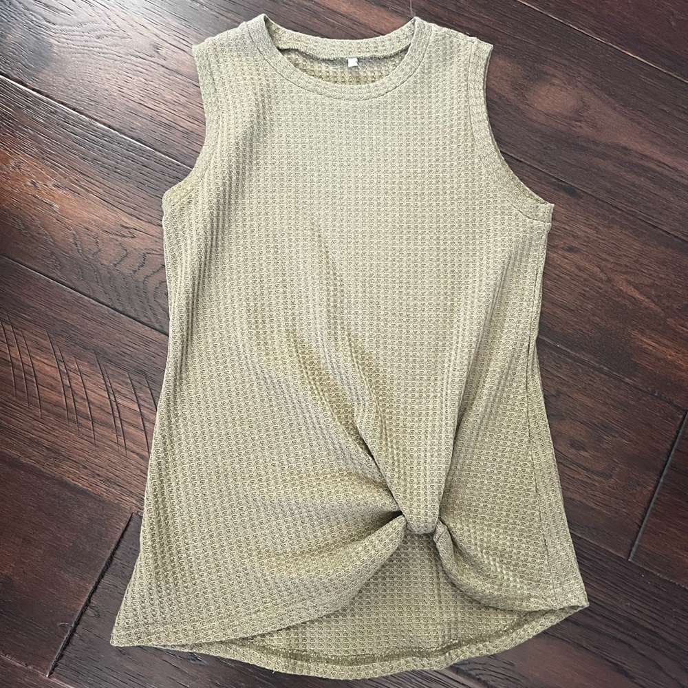 Sleeveless Textured Knot Front Top army green